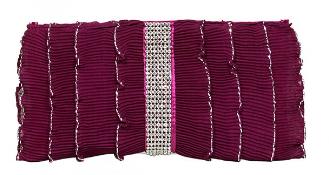 Evening Bag - Pleated Glittery w/ Trimmed Ruffles &ndash; Fuchsia &ndash; BG-92233FU